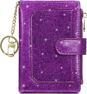 Womens Wallets RFID Small Compact Bifold Leather Card Holder Zip Pocket