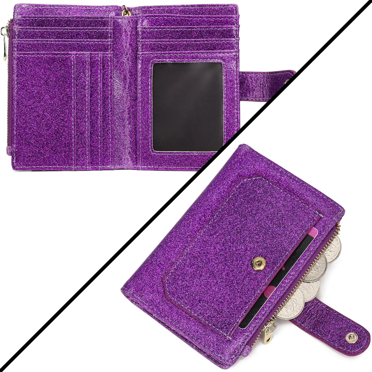 Womens Wallets RFID Small Compact Bifold Leather Card Holder Zip Pocket