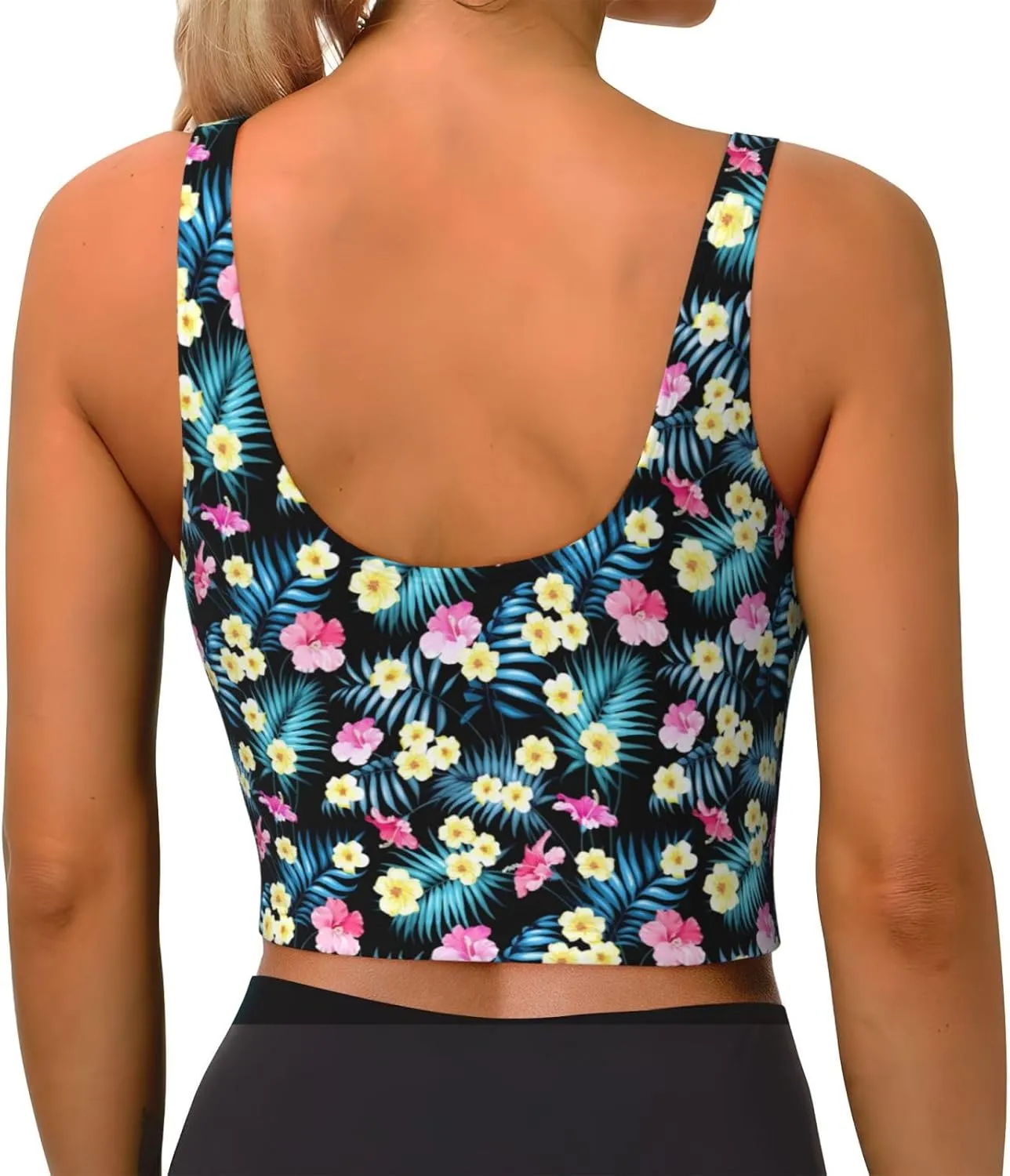 Women's Workout Bra Top Tropical Flowers Jungle Palms Tank Tops Bra for Women
