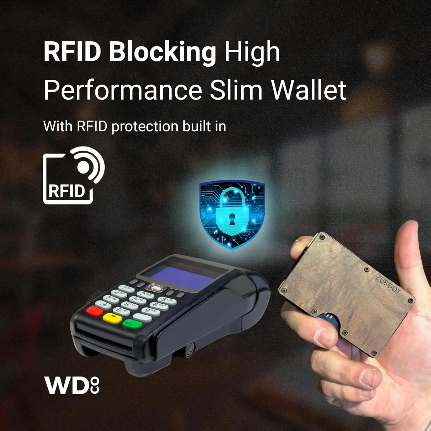 Wood RFID Wallet for Men – Slim Minimalist Front Pocket Card Holder with Cash Clip – Durable RFID-Blocking Wallet with Brown Walnut Grain Finish, Holds 16 Cards (Brown Wood, Cash Clip)