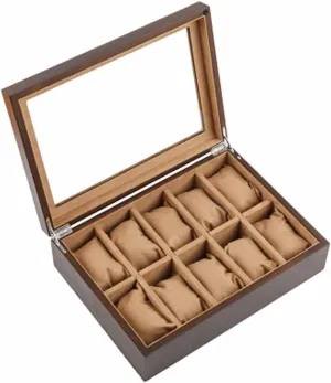 Wood Watch Storage Boxes Case with Window Pewter Veneer Mechanical Watch Display Organizer Holder Gift Cases (Color : D) (Black)