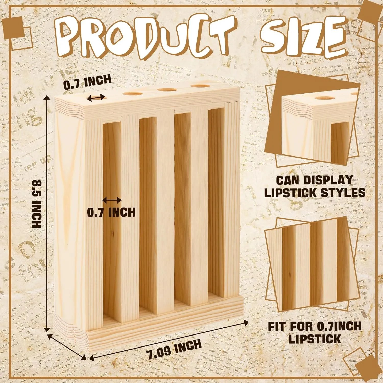 Wooden Lipsticks Holder 0.7 inch Lip Balm Tube Holder Lip Gloss Organizer Display Wood Lipsticks Tube Tower Organizer for Market Craft Booth Room Display(4 Slot)