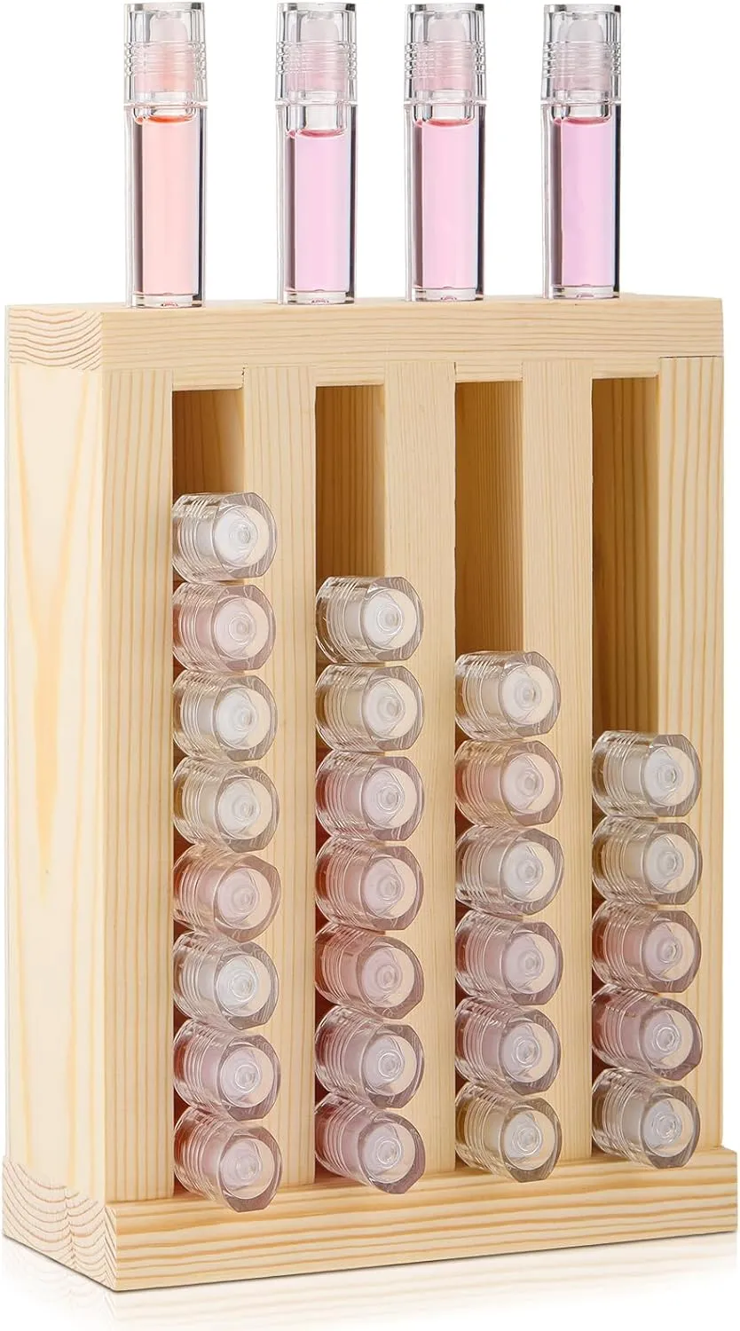 Wooden Lipsticks Holder 0.7 inch Lip Balm Tube Holder Lip Gloss Organizer Display Wood Lipsticks Tube Tower Organizer for Market Craft Booth Room Display(4 Slot)