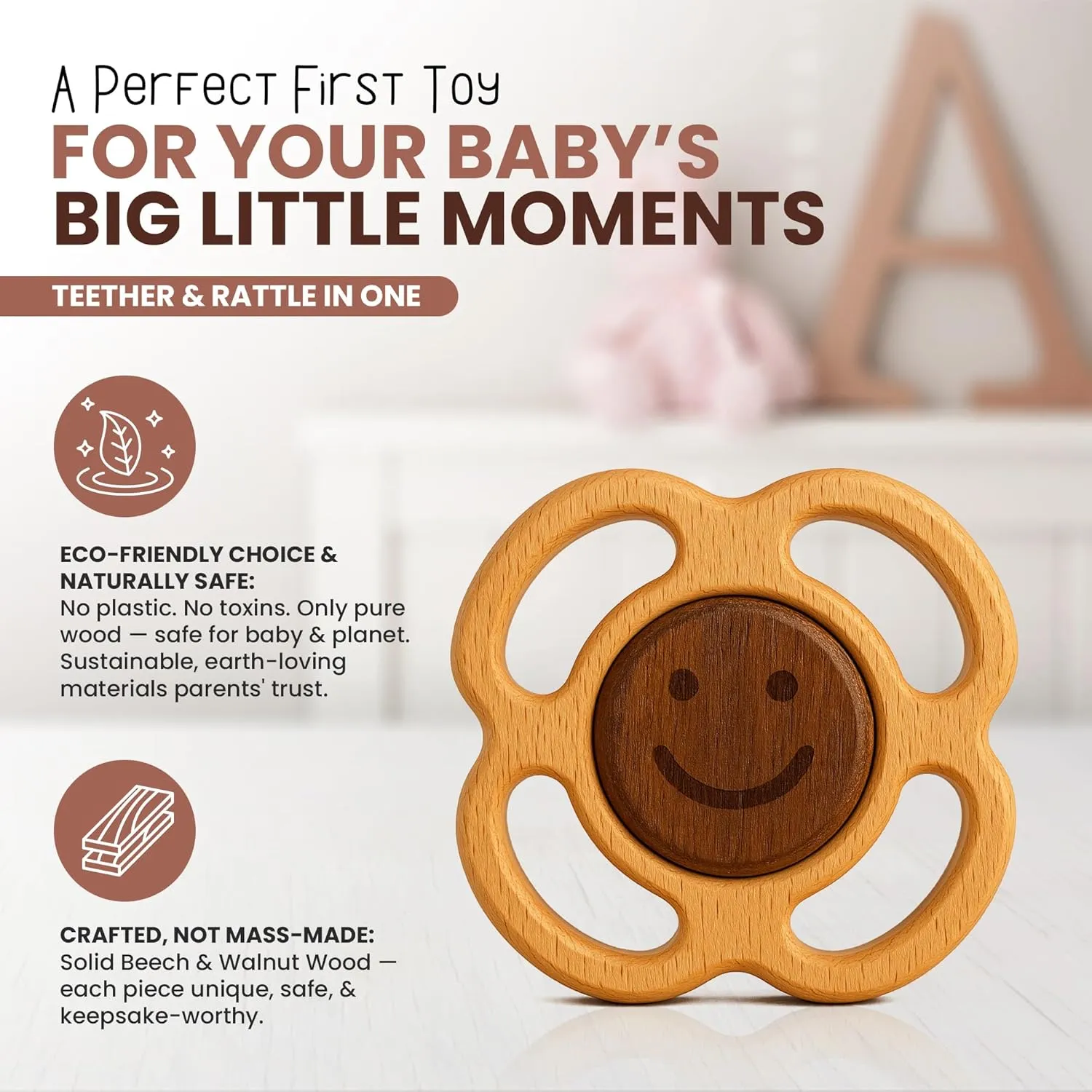 Wooden Rattle for Baby – Natural, Safe & Purposeful Play in a Fast World | A Back-to-Basics Toy Handcrafted in India by HippoToys