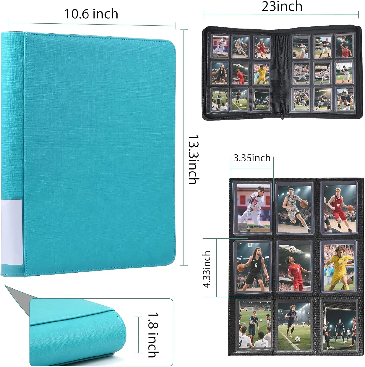 ‌WOT I Toploader Binder | 360 Pocket Premium PU-Leather Card Binder with Index Label | Holds 3"x4" Toploaders for TCG, Sports & Trading Cards, Blue