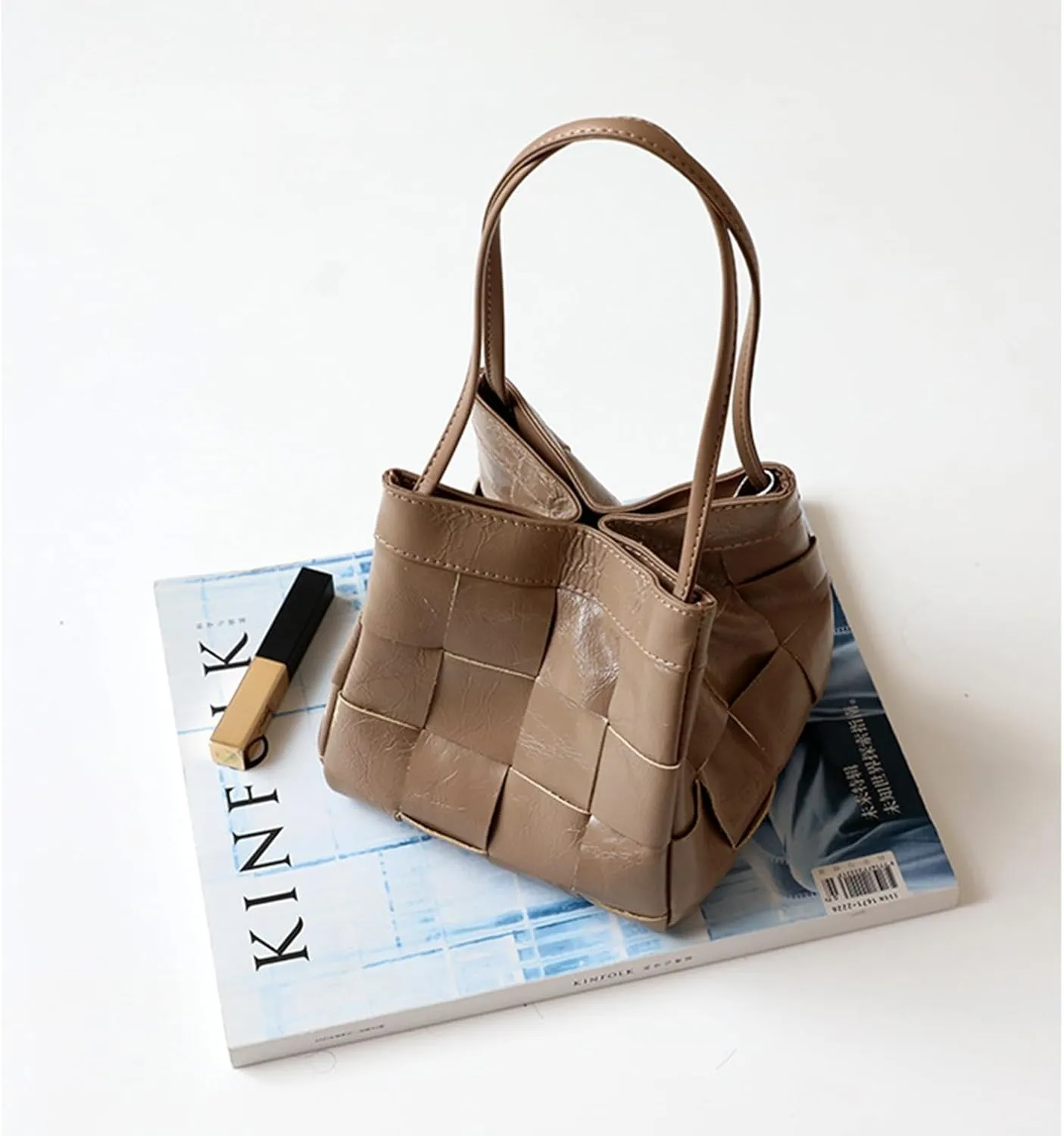 Woven bucket shouler bag for Women,Tote Vegan Leather Handbags, Large-capacity crossbody bag.purse,soft Casual Hobo