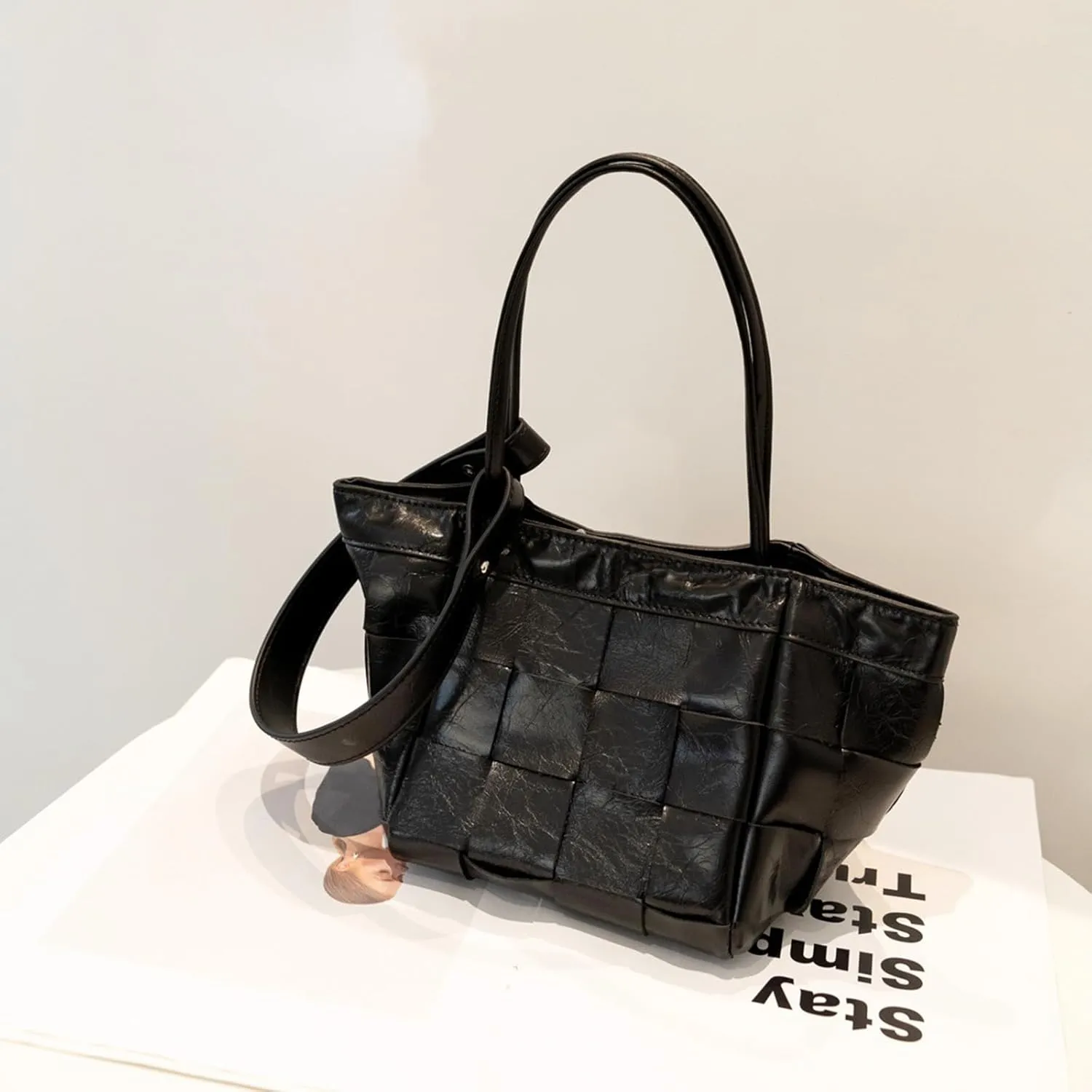 Woven bucket shouler bag for Women,Tote Vegan Leather Handbags, Large-capacity crossbody bag.purse,soft Casual Hobo