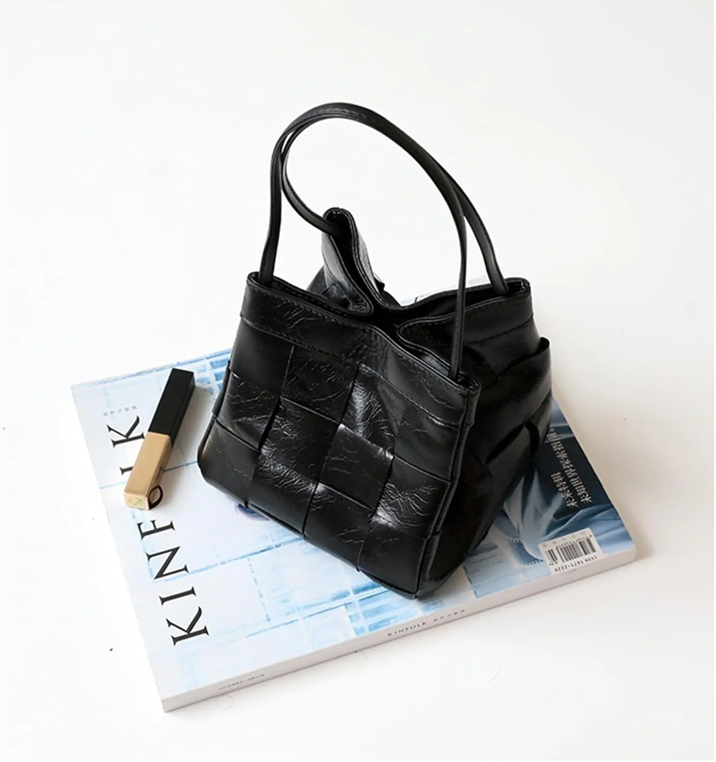 Woven bucket shouler bag for Women,Tote Vegan Leather Handbags, Large-capacity crossbody bag.purse,soft Casual Hobo