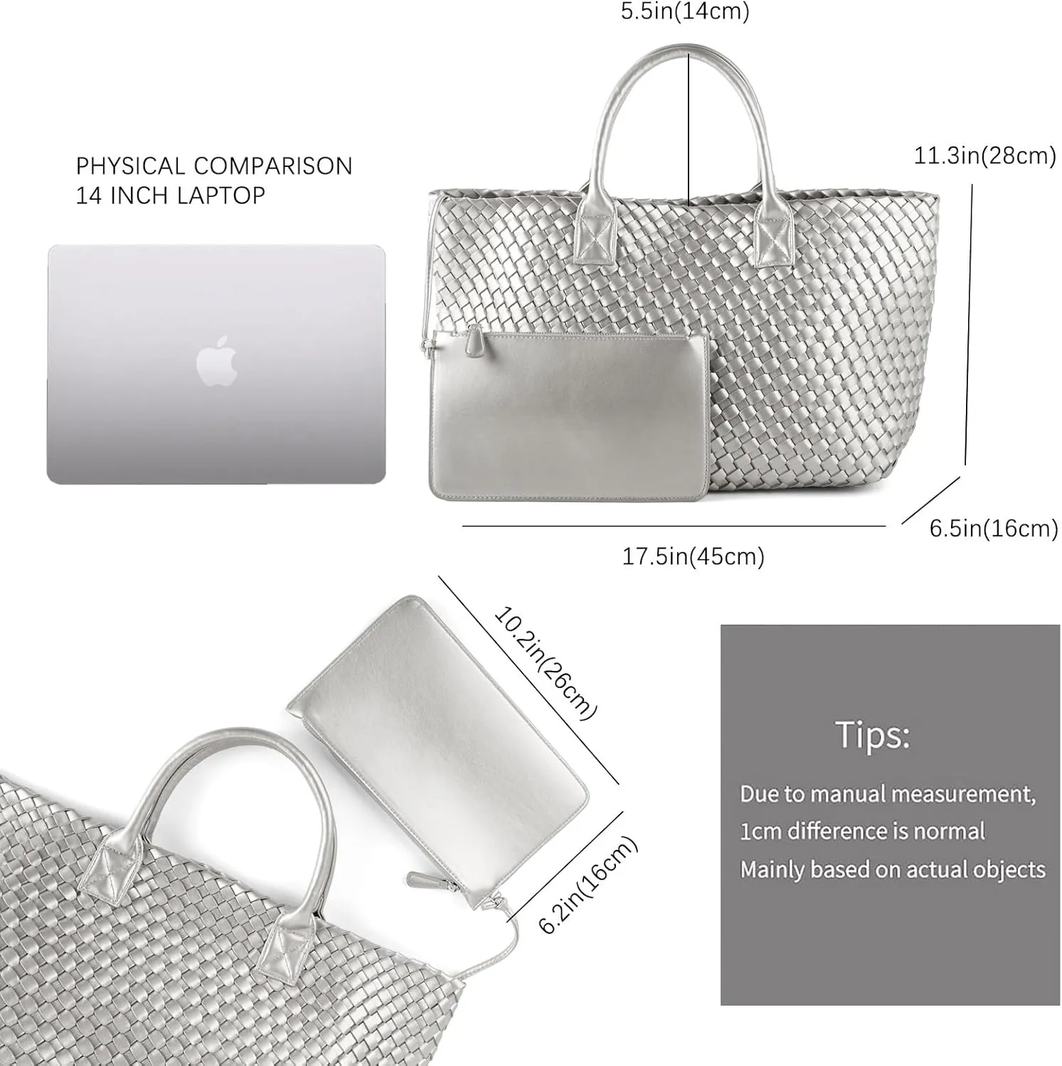 Woven Tote Bag for Women Retro Handwoven Shoulder Travel Handbag Large Capacity Hobo Vegan Leather Bags with Purse
