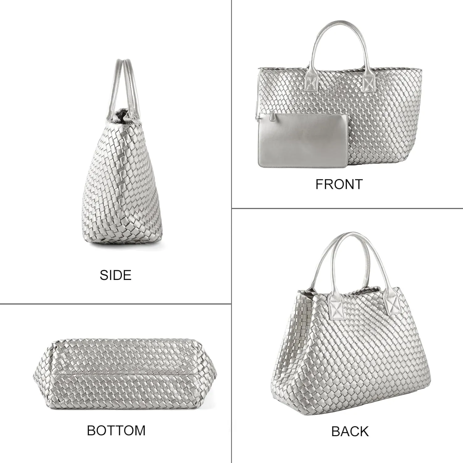 Woven Tote Bag for Women Retro Handwoven Shoulder Travel Handbag Large Capacity Hobo Vegan Leather Bags with Purse