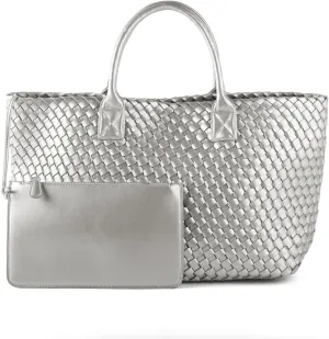 Woven Tote Bag for Women Retro Handwoven Shoulder Travel Handbag Large Capacity Hobo Vegan Leather Bags with Purse