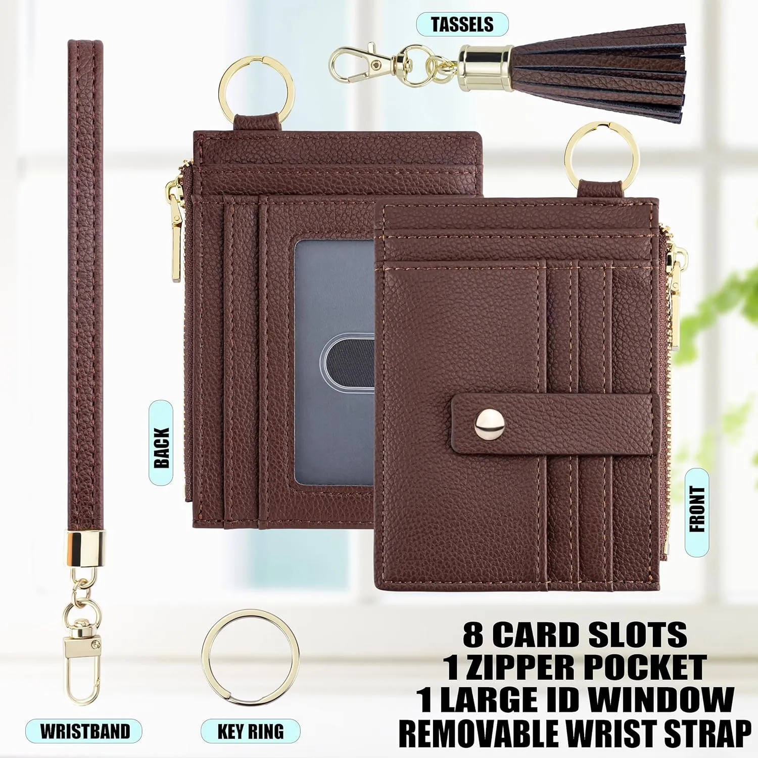 Wristlet Keychain Wallet for Women Slim Rfid Blocking Credit Card Holder Wristlet Wallet Small Compact Leather Wallet for Women (Brown 1)