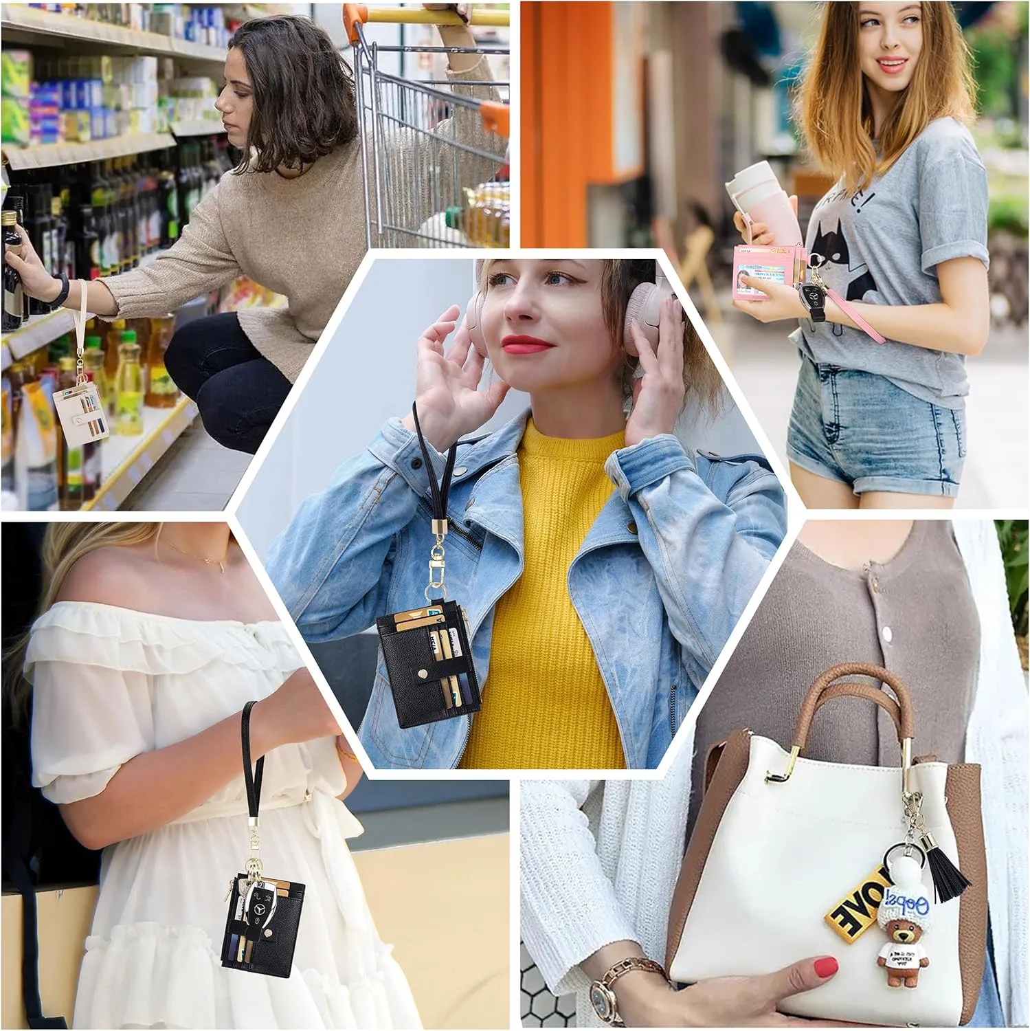 Wristlet Keychain Wallet for Women Slim Rfid Blocking Credit Card Holder Wristlet Wallet Small Compact Leather Wallet for Women (Brown 1)