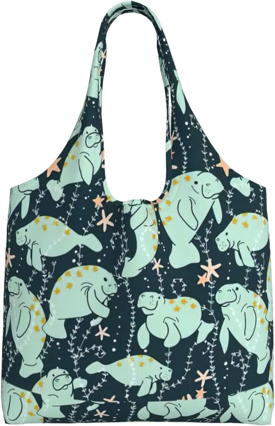 WURTON Manatees Animals Calf Print Canvas Tote Bag Travel Tote Bag Shoulder Reusable Grocery Bags Mom Birthday Giving