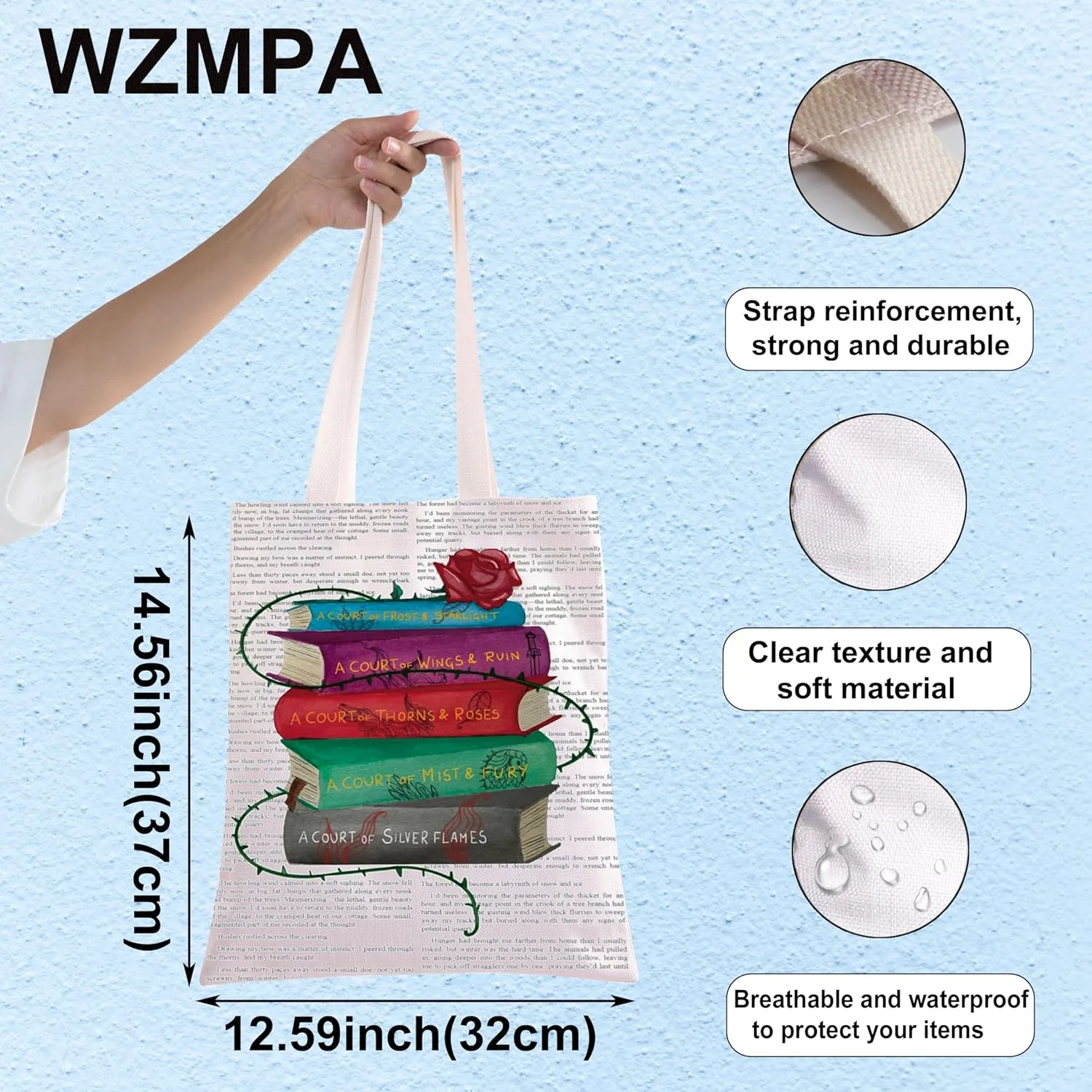 WZMPA Fantasy Book Tote Bag Novels Fans Gift Fiction Novel Series Canvas Shoulder Bag Author Support Gift