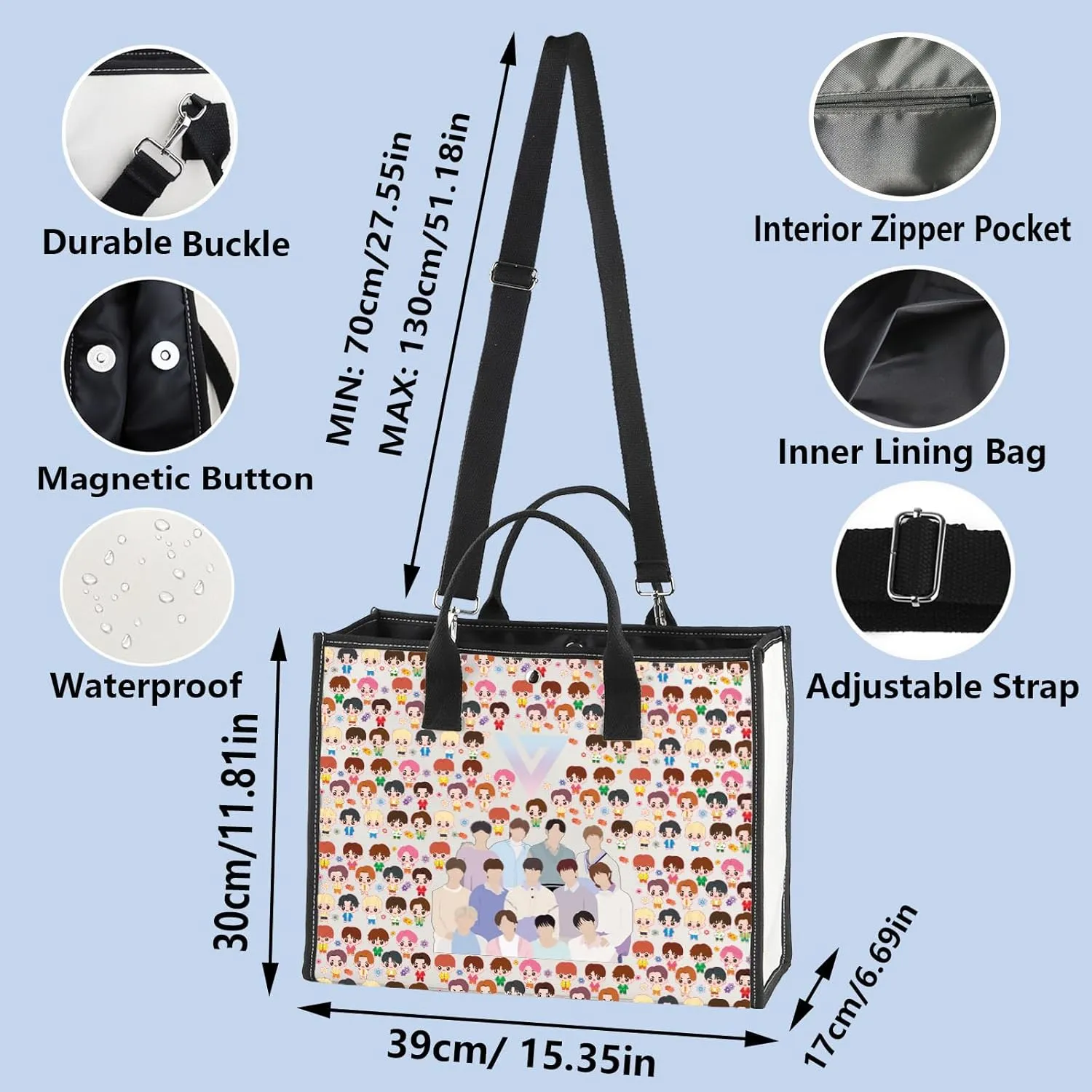WZMPA Korean Seventeen Tote Bag K-Pop Seventeen Lover Gift Seventeen Album Canvas Shoulder Bag Seventeen Merchandise