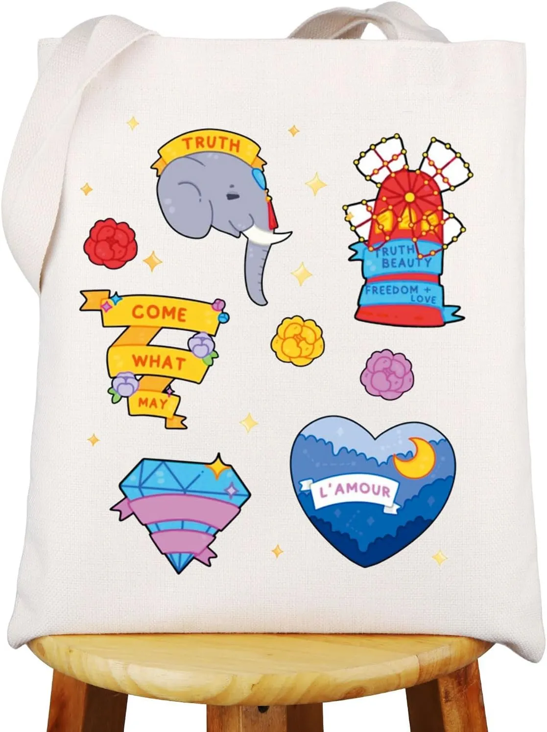 WZMPA Kristian & Satine Musical Tote Bag Theater Inspired Gift Come What May Lyrics Shoulder Bag Kristian & Satine Merch