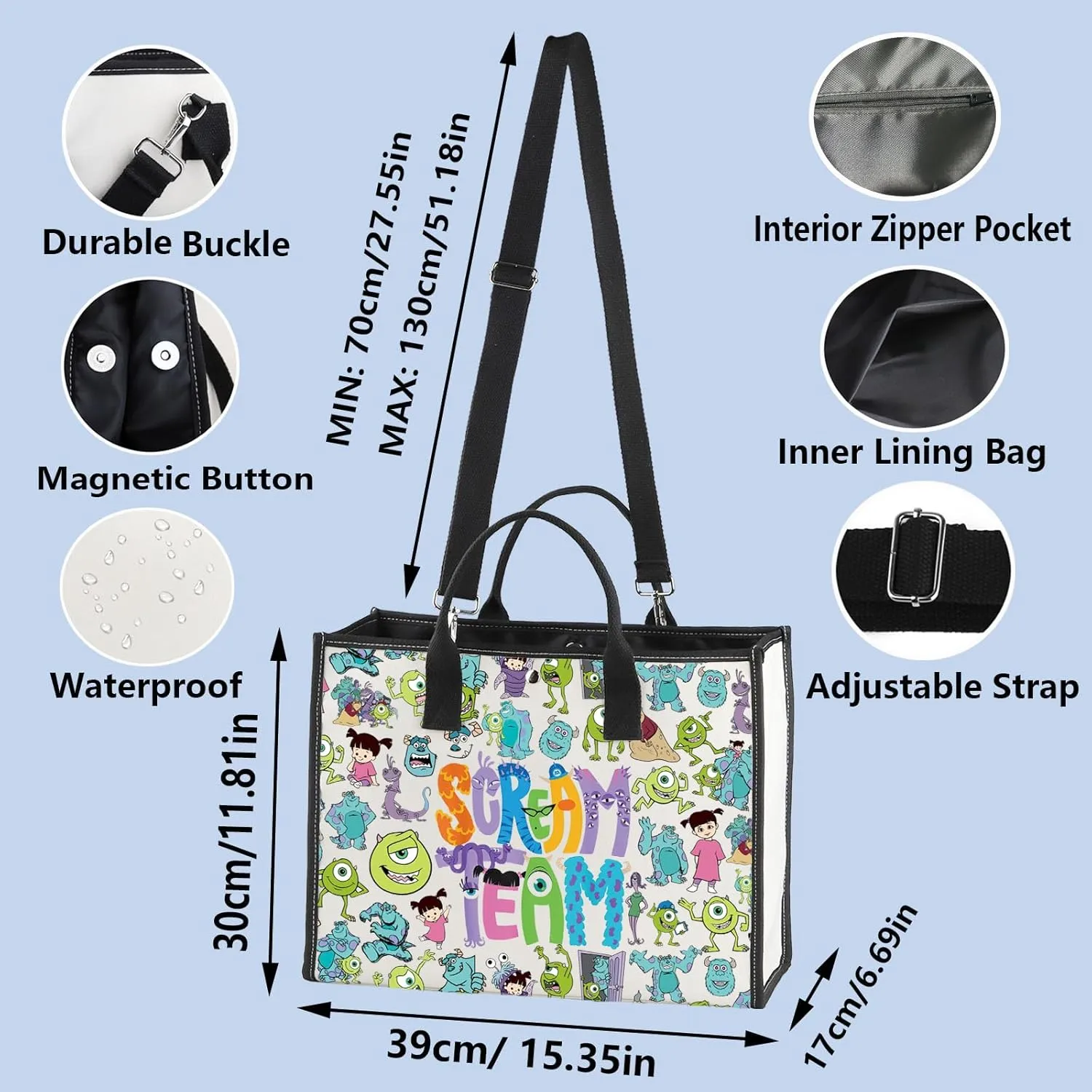 WZMPA Monster Mike & Sully Tote Bag Mike & Sully Fans Gift Scream Team Monster Grocery Bag Mike & Sully Merch