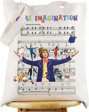WZMPA Willy Musical Canvas Tote Bag Willy Fans Gift Pure Imagination Willy Shoulder Bag Grandpa Joe & Charlie Inspired Gift