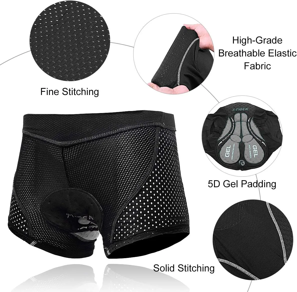 X-TIGER Men's Cycling Underwear Shorts 5D Padded Gel,MTB Biking Shorts Pants with Breathable,Adsorbent Design