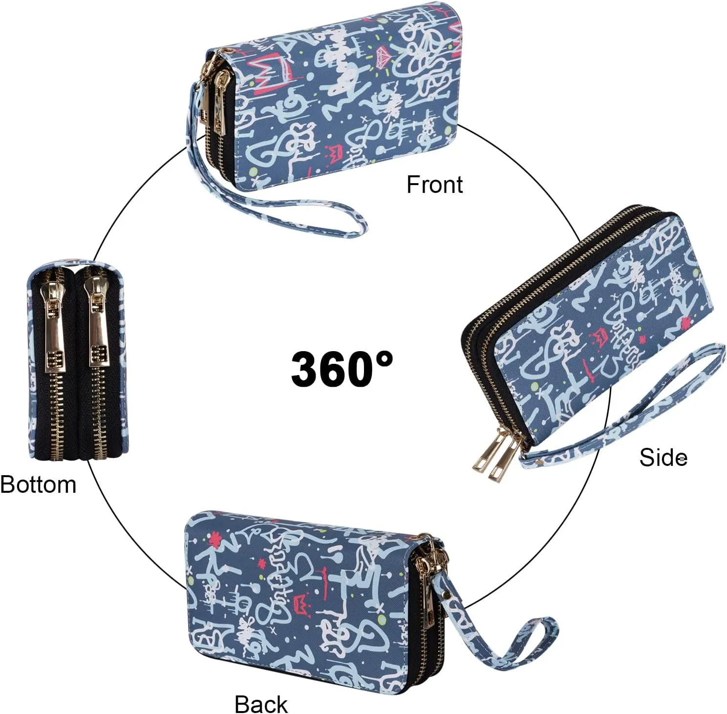XEYOU Double Zipper Long Clutch Wallet Cellphone Wallet for Women with Removable Wristlet Strap for Credit Card, Cash, Coin, Bill