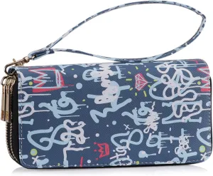 XEYOU Double Zipper Long Clutch Wallet Cellphone Wallet for Women with Removable Wristlet Strap for Credit Card, Cash, Coin, Bill