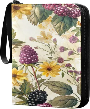 xigua Colorful Herbal Wildflower Card Binder 4-Pockets, Trading Card Binder 400 Pockets Baseball Card Binder Waterproof PU Leather Card Collection Binder for Games Card Album Card