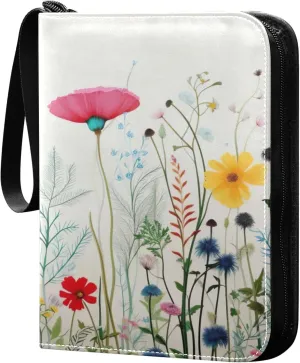 xigua Colorful Herbal Wildflower Card Binder 4-Pockets, Trading Card Binder 400 Pockets Baseball Card Binder Waterproof PU Leather Card Collection Binder for Games Card Album Card