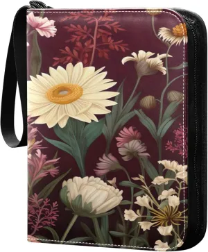 xigua Colorful Herbal Wildflower Card Binder 4-Pockets, Trading Card Binder 400 Pockets Baseball Card Binder Waterproof PU Leather Card Collection Binder for Games Card Album Card