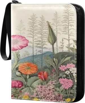 xigua Colorful Herbal Wildflower Card Binder 4-Pockets, Trading Card Binder 400 Pockets Baseball Card Binder Waterproof PU Leather Card Collection Binder for Games Card Album Card