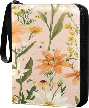 xigua Colorful Herbal Wildflower Card Binder 4-Pockets, Trading Card Binder 400 Pockets Baseball Card Binder Waterproof PU Leather Card Collection Binder for Games Card Album Card