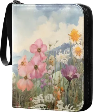 xigua Colorful Herbal Wildflower Card Binder 4-Pockets, Trading Card Binder 400 Pockets Baseball Card Binder Waterproof PU Leather Card Collection Binder for Games Card Album Card