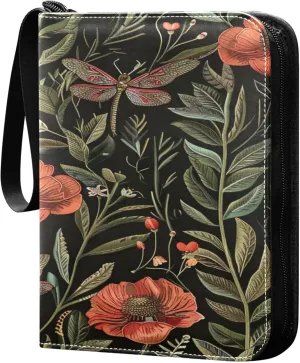 xigua Colorful Herbal Wildflower Card Binder 4-Pockets, Trading Card Binder 400 Pockets Baseball Card Binder Waterproof PU Leather Card Collection Binder for Games Card Album Card