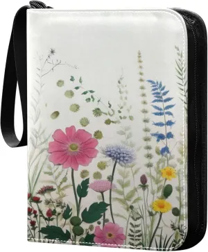 xigua Colorful Herbal Wildflower Card Binder 4-Pockets, Trading Card Binder 400 Pockets Baseball Card Binder Waterproof PU Leather Card Collection Binder for Games Card Album Card