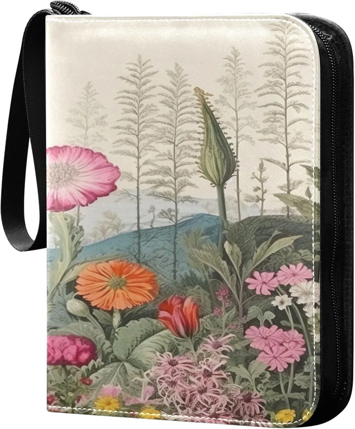 xigua Colorful Herbal Wildflower Card Binder 4-Pockets, Trading Card Binder 400 Pockets Baseball Card Binder Waterproof PU Leather Card Collection Binder for Games Card Album Card