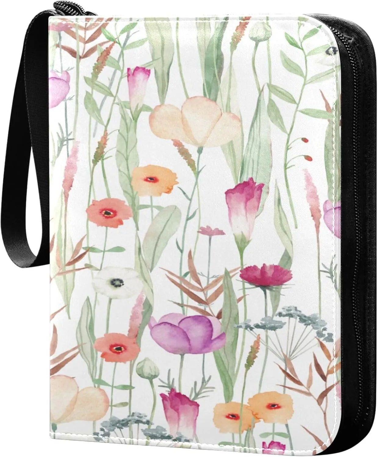 xigua Colorful Herbal Wildflower Card Binder 4-Pockets, Trading Card Binder 400 Pockets Baseball Card Binder Waterproof PU Leather Card Collection Binder for Games Card Album Card