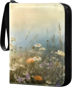 xigua Colorful Herbal Wildflower Card Binder 4-Pockets, Trading Card Binder 400 Pockets Baseball Card Binder Waterproof PU Leather Card Collection Binder for Games Card Album Card