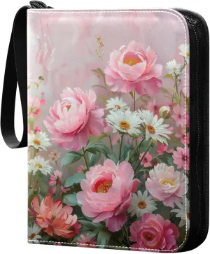 xigua Colorful Herbal Wildflower Card Binder 4-Pockets, Trading Card Binder 400 Pockets Baseball Card Binder Waterproof PU Leather Card Collection Binder for Games Card Album Card