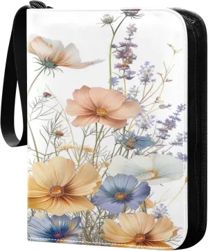 xigua Colorful Herbal Wildflower Card Binder 4-Pockets, Trading Card Binder 400 Pockets Baseball Card Binder Waterproof PU Leather Card Collection Binder for Games Card Album Card