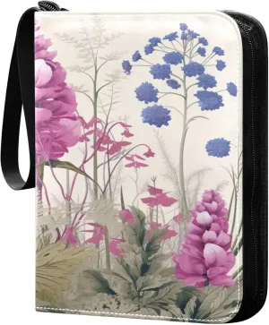 xigua Colorful Herbal Wildflower Card Binder 4-Pockets, Trading Card Binder 400 Pockets Baseball Card Binder Waterproof PU Leather Card Collection Binder for Games Card Album Card