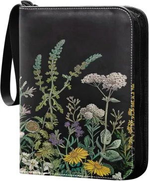 xigua Colorful Herbal Wildflower Card Binder 4-Pockets, Trading Card Binder 400 Pockets Baseball Card Binder Waterproof PU Leather Card Collection Binder for Games Card Album Card