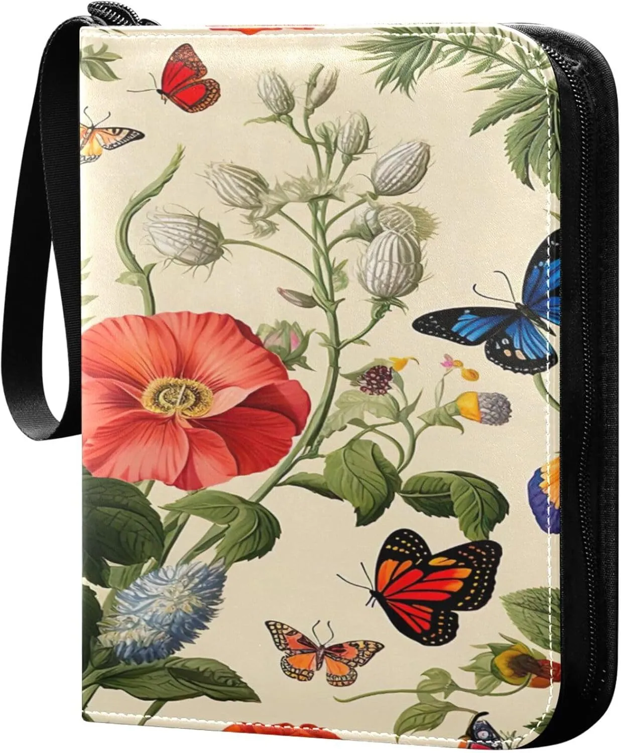 xigua Colorful Herbal Wildflower Card Binder 4-Pockets, Trading Card Binder 400 Pockets Baseball Card Binder Waterproof PU Leather Card Collection Binder for Games Card Album Card