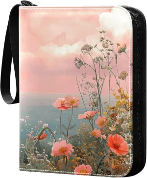 xigua Colorful Herbal Wildflower Card Binder 4-Pockets, Trading Card Binder 400 Pockets Baseball Card Binder Waterproof PU Leather Card Collection Binder for Games Card Album Card