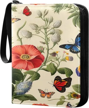 xigua Colorful Herbal Wildflower Card Binder 4-Pockets, Trading Card Binder 400 Pockets Baseball Card Binder Waterproof PU Leather Card Collection Binder for Games Card Album Card