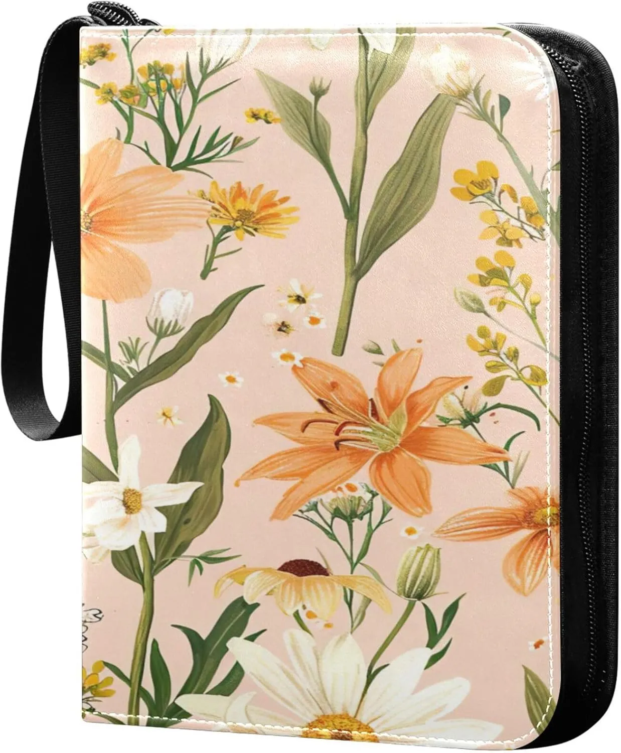 xigua Colorful Herbal Wildflower Card Binder 4-Pockets, Trading Card Binder 400 Pockets Baseball Card Binder Waterproof PU Leather Card Collection Binder for Games Card Album Card