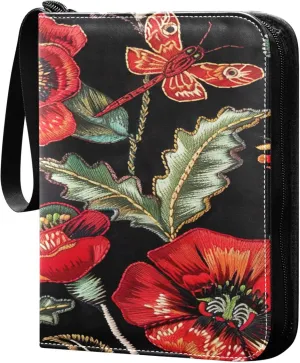 xigua Colorful Herbal Wildflower Card Binder 4-Pockets, Trading Card Binder 400 Pockets Baseball Card Binder Waterproof PU Leather Card Collection Binder for Games Card Album Card