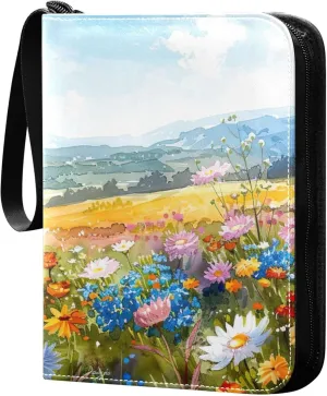 xigua Colorful Herbal Wildflower Card Binder 4-Pockets, Trading Card Binder 400 Pockets Baseball Card Binder Waterproof PU Leather Card Collection Binder for Games Card Album Card