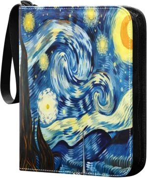xigua Van Gogh Paintings Card Binder 4-Pockets, Trading Card Binder 400 Pockets Baseball Card Binder Waterproof PU Leather Card Collection Binder for Games Card Album Card
