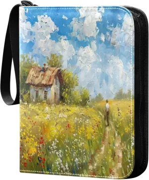 xigua Van Gogh Paintings Card Binder 4-Pockets, Trading Card Binder 400 Pockets Baseball Card Binder Waterproof PU Leather Card Collection Binder for Games Card Album Card