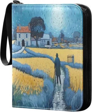 xigua Van Gogh Paintings Card Binder 4-Pockets, Trading Card Binder 400 Pockets Baseball Card Binder Waterproof PU Leather Card Collection Binder for Games Card Album Card